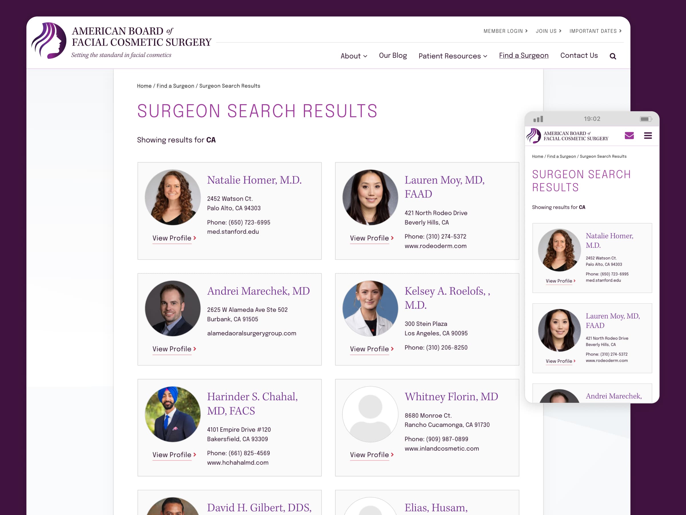 Search Results, American Board of Facial Cosmetic Surgery